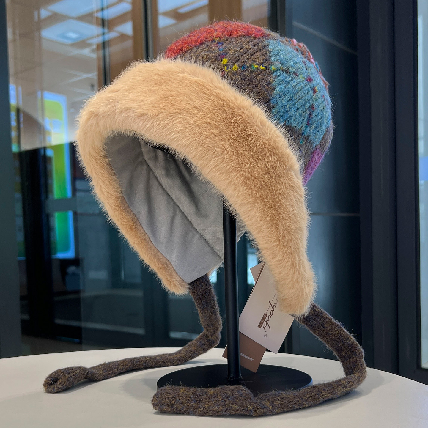 复古撞色格子针织护耳帽女2025新款秋冬东北加厚防寒滑雪系带帽子,服饰配件/皮带/帽子/围巾,帽子,淘宝优惠券,粉丝福利购,淘宝优惠卷