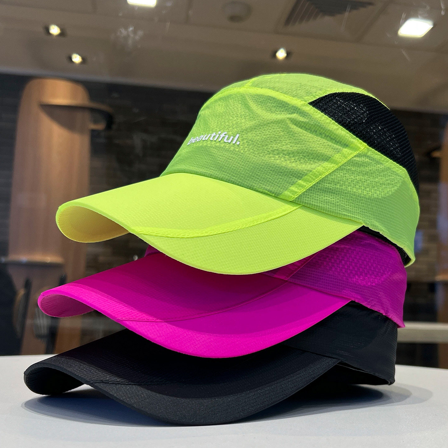 荧光绿棒球帽男女夏季速干透气运动跑步软顶拼接遮阳鸭舌帽子防晒