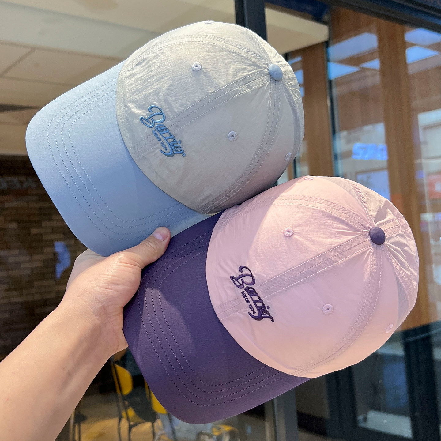 美式复古拼色字母刺绣棒球帽户外速干轻薄透气百搭运动跑步鸭舌帽