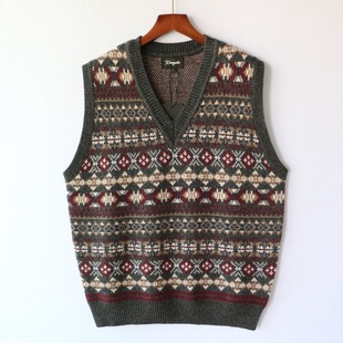 男装 男女装 提花毛衣秋冬季 羊毛衫 背心 复古休闲加厚保暖针织衫 新款