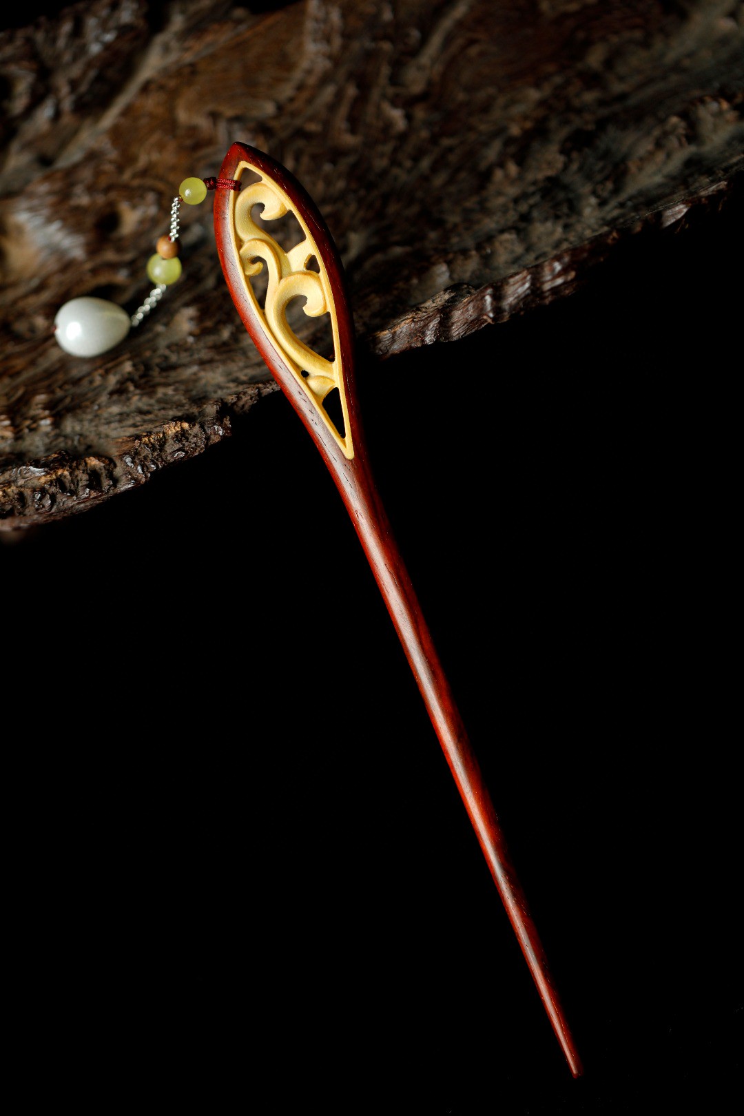 印度小叶紫檀镶嵌黄杨木懿菲发簪头发饰古风简约盘发头饰送生日礼