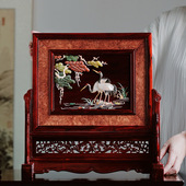 印度小叶紫檀百宝嵌松鹤图插屏摆件文房雅器文玩木雕收藏品送礼