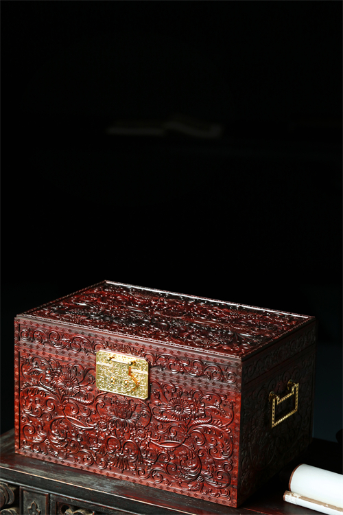 印度小叶紫檀满雕西番莲嫁妆箱官皮箱珠宝收纳箱文玩收藏品送礼