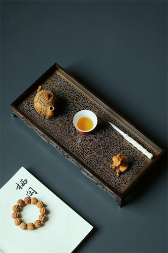 银丝紫光檀都承盘茶盘