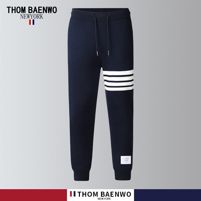 潮牌tb裤子纯棉束脚卫裤男女潮流四条杠情侣休闲运动修身针织长裤