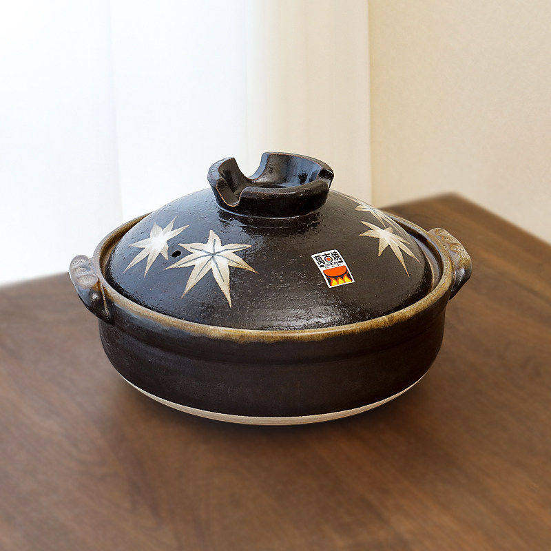 小葵川町屋 日本进口万古烧京枫叶手绘陶土砂锅炖锅汤锅煲汤土锅