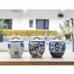 小葵川町屋日本原装进口宗山窑手绘冰裂纹陶瓷储物收纳调味料罐