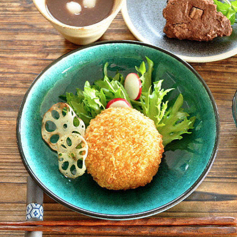 小葵川町屋 日本制釉下彩土耳其蓝陶土手工复古风格西餐盘 甜点盘