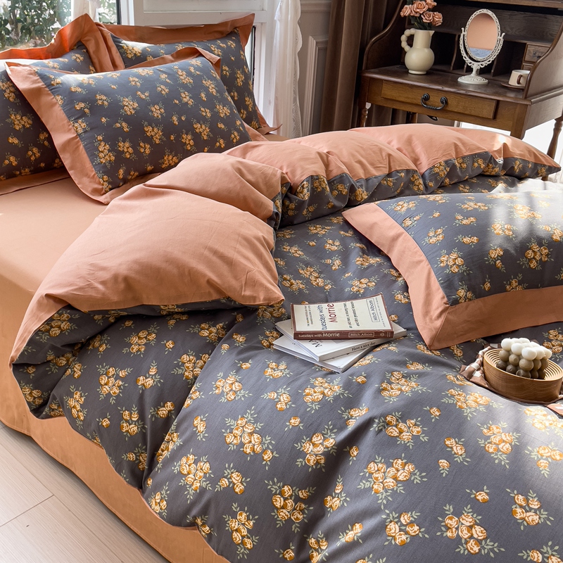 田园风全棉印花宽边床品四件套现代轻奢高档简约双人四季通用