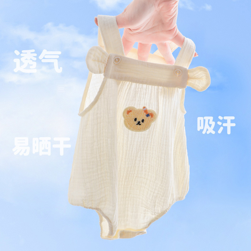 婴儿三角哈衣夏季纯棉纱布新生儿宝宝连体衣夏装无袖开裆包屁衣