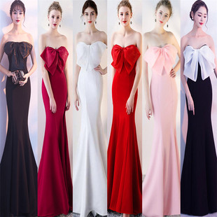 露背礼服女2024夏新晚长性感主持人走红毯敬酒毕业典礼网红连衣裙