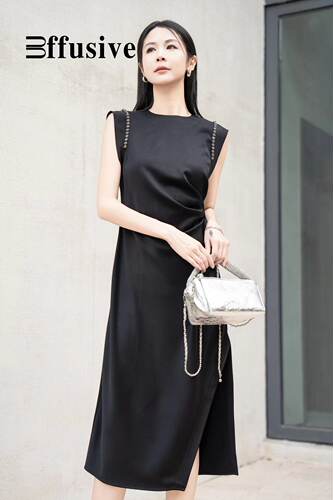 轻熟风知性优雅名媛气质镶钻飞袖修身轻礼服连衣裙女（已开价）