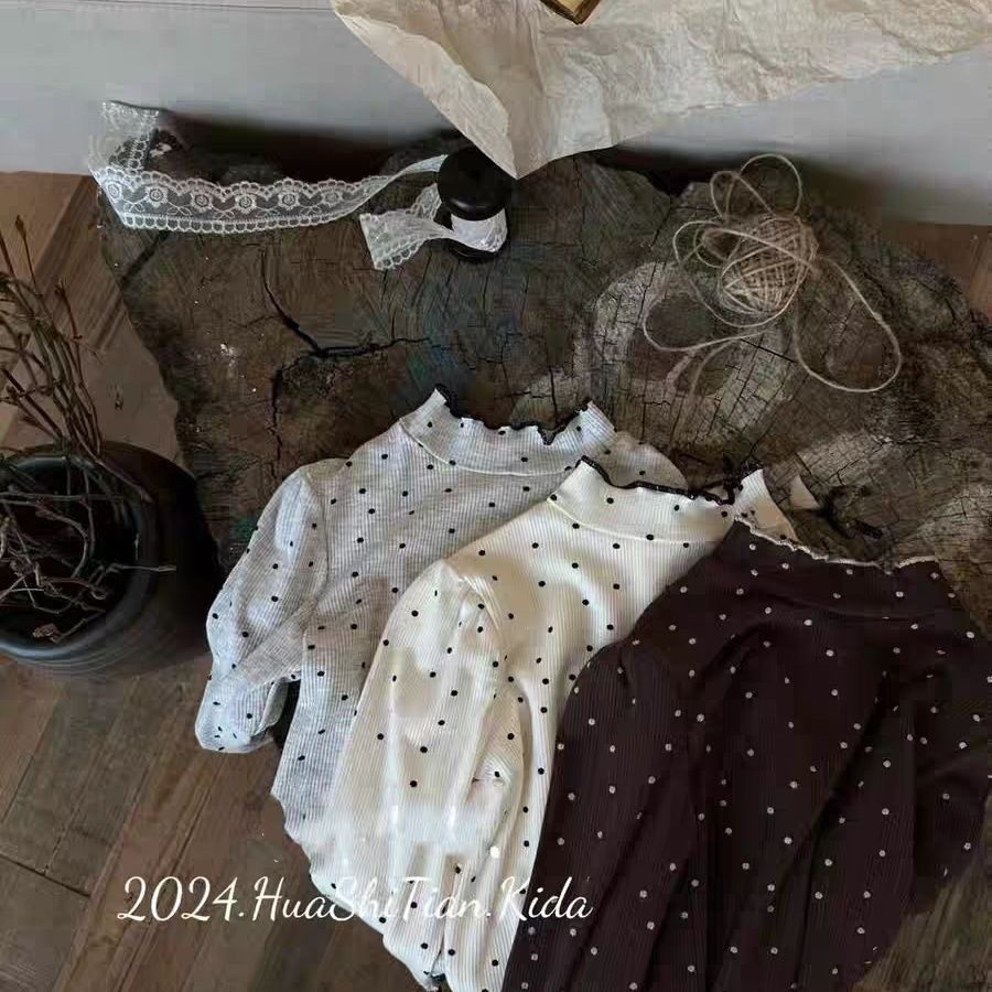 女童秋季波点打底衫百搭纯色咖色杏色长袖内搭新款小朋友秋装衣服