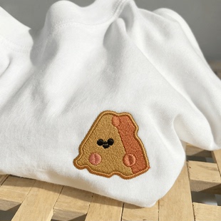 T恤男女宽松纯棉白色上衣休闲情侣装 奶酪刺绣短袖 2026新款 禧衫