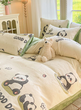 2025新款亲肤舒适雪花绒小清新印花四件套