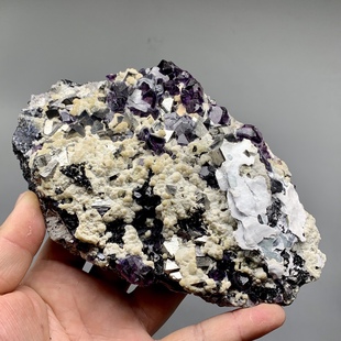 内蒙幻影紫萤石毒砂铁闪锌矿云母共生 天然矿物晶体标本摆件E32