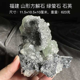 福建山形绿萤石方解石 天然矿物晶体标本矿石原石收藏石头摆件d28