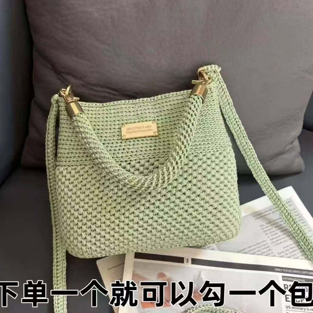 [18*8包底非成品】手工编织扁带包包材料包 送工具教程丝带钩针