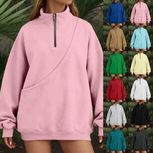 拉链圆领秋冬卫衣款前大兜袋