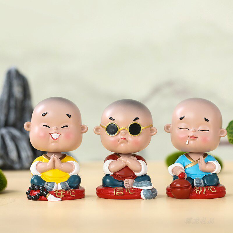 萌酷小沙弥信心可爱创意玩偶饰品个性大头小和尚打坐禅意摆件树脂