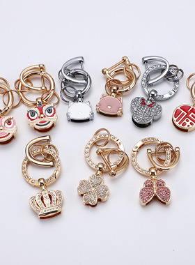 新款扁款钥匙扣宽版镶钻平安舞狮钥匙扣四叶草蝴蝶手工龙鳞钥匙扣