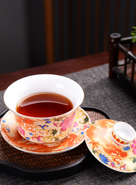 金龙大号三才盖碗景德镇陶瓷泡茶碗银杯子敬茶碗功夫茶碗凤凰茶碗