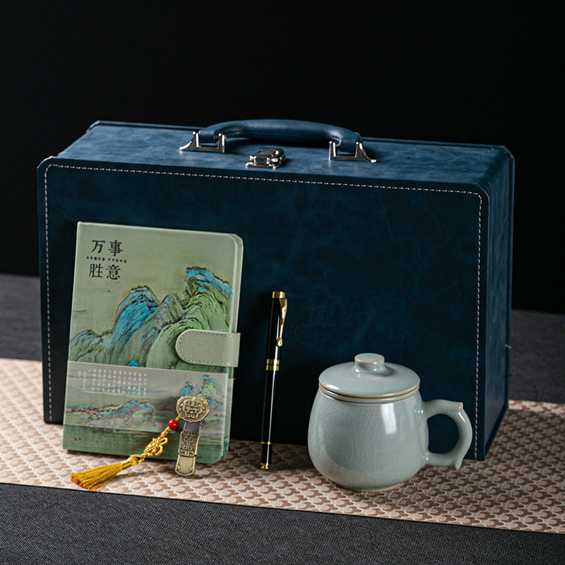 公司商务礼品套装千里江山笔记本办公杯陶瓷茶水杯企业年会伴手礼