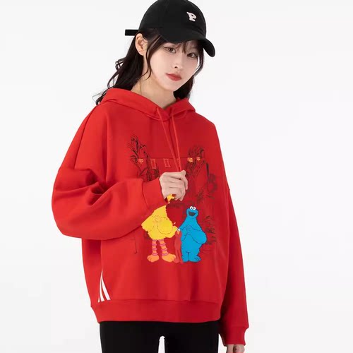 阿迪达斯红色卫衣女装新年款运动服休闲套头衫HD7278 HD7279