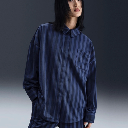 NIKE/耐克女夏秋季新款运动休闲条纹时尚翻领长袖衬衫HV1957-410