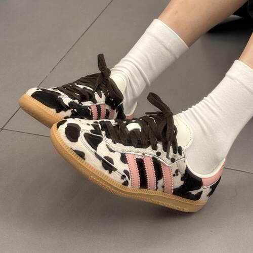 阿迪达斯三叶草SAMBA经典奶牛纹印花男女鞋德训鞋 KK2238 KK2239