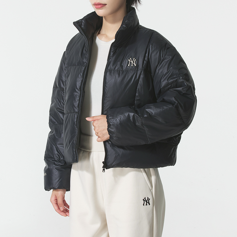 MLB女款25新款羽绒服NY刺绣纯色短款立领运动棉羽外套3FDJB2056