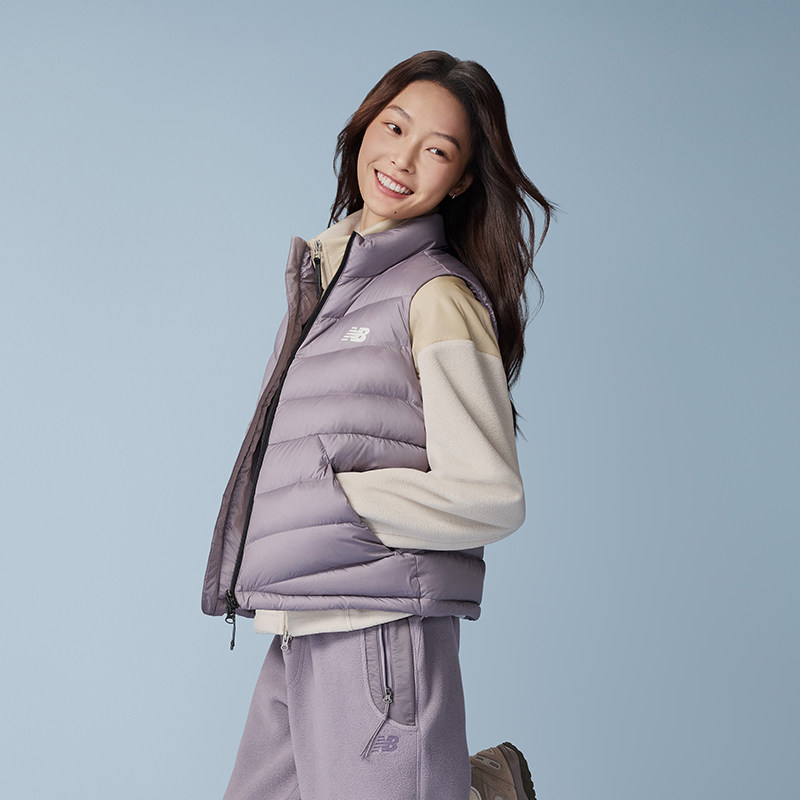 New Balance grey女子立领保暖羽绒马甲25冬宽松羽绒服 NJF44122
