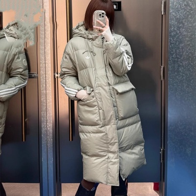 阿迪达斯三叶草新款男女情侣防寒长款羽绒服KC2564KF3698KC2566