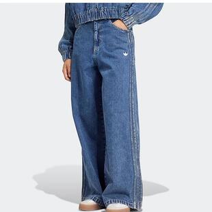 阿迪达斯宽松牛仔运动裤女装秋冬新款adidas三叶草IW5760