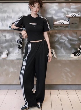 阿迪达斯adidas三叶草25秋女子梭织直筒宽松运动休闲长裤 JV9727