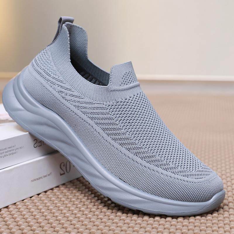 老北京布鞋男鞋春秋飞织网面透气中老年爸爸一脚蹬运动休闲健步鞋