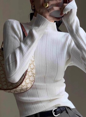 半高领打底衫女秋冬内搭高级感修身显瘦套头毛衣针织衫保暖上衣