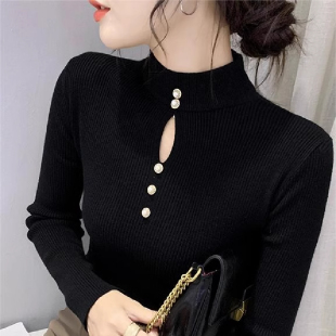 设计感镂空钉珠修身 秋冬新款 内搭毛衣 女长袖 半高领加绒加厚针织衫
