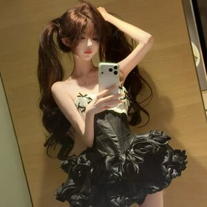 黑色抹胸生日战袍小礼服时尚复古连衣裙气质名媛公主裙成人礼短裙