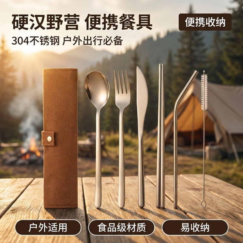 易客户外餐具包套装筷子刀叉吸管