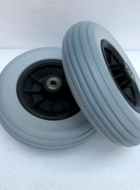 7英寸PU轮加粗尼龙轮毂直径17厘米17cm轮椅前轮有弹性耐磨粗轮
