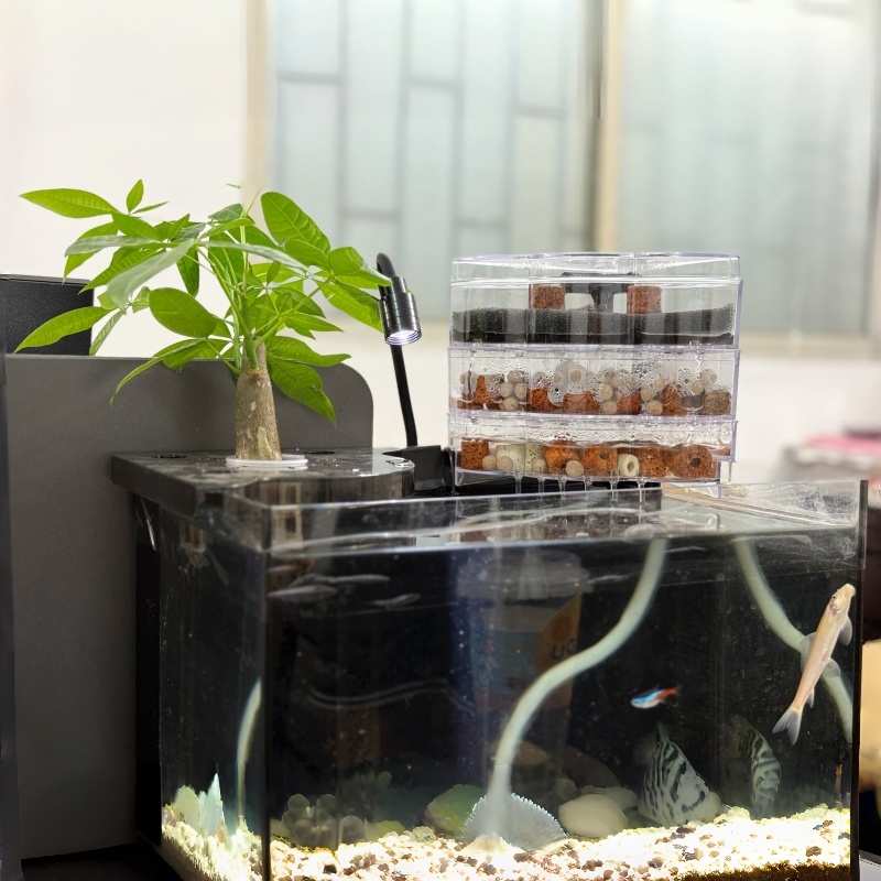 方形鱼缸三角滴流过滤器转角雨淋增氧净水三合一龟缸水循环过滤盒