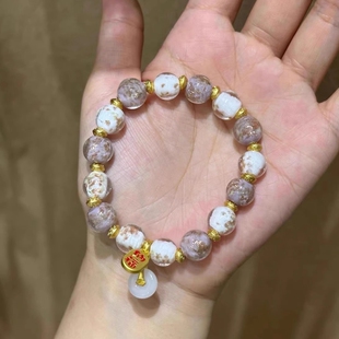 香芋紫白夜光金沙琉璃平安扣女款潘家园手链香灰瓷金箔寺庙手串