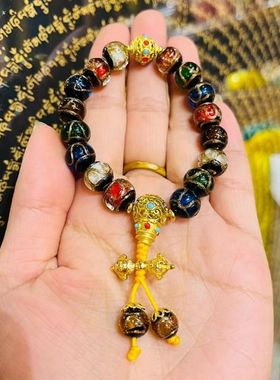 五色多宝香灰琉璃珠手链古法金色金刚杵葫芦女手串饰品