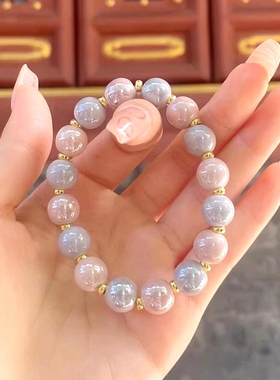 北京宫宫法物流通处马卡龙灰粉瓷珠香灰瓷琉璃手串潘家园金箔手链