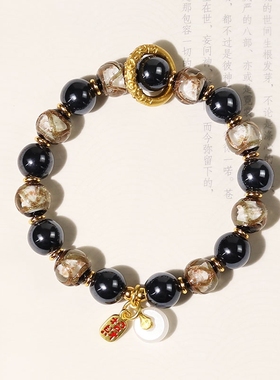 黑色瓷香灰琉璃转运珠民族风手链