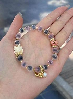 粉色糖心玛瑙九尾狐狸