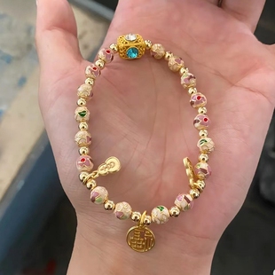北京白色景泰蓝手串吉祥掐丝珐琅繁花系金箔潘家园景区女手链饰品