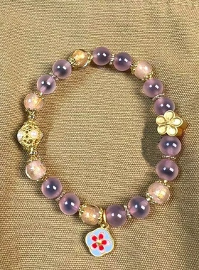 粉色糖心玛瑙好事花生多巴胺手链半糖多宝金箔琉璃转运珠手串饰品