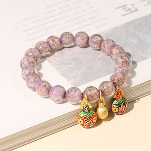 香灰琉璃金箔紫色夜光金沙手串吞金兽转运珠潘家园旅游景区手链